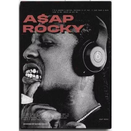 Quadro decorativo Poster A$AP Rocky Beats música arte preta e vermelha (1 peça)