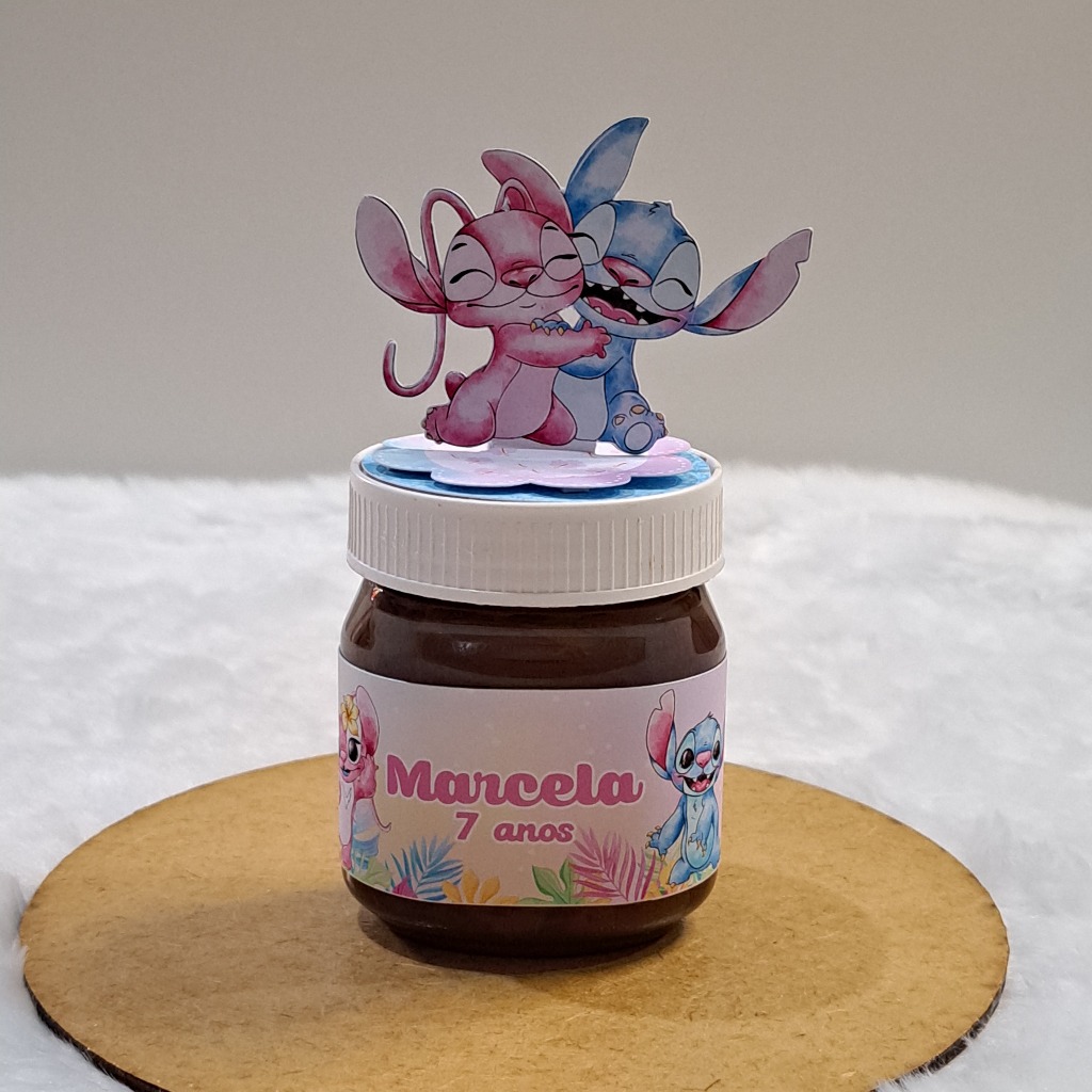 APLIQUE PARA NUTELLA DE 140G TEMA STITCH E ANGEL TEMOS OUTROS TEMAS