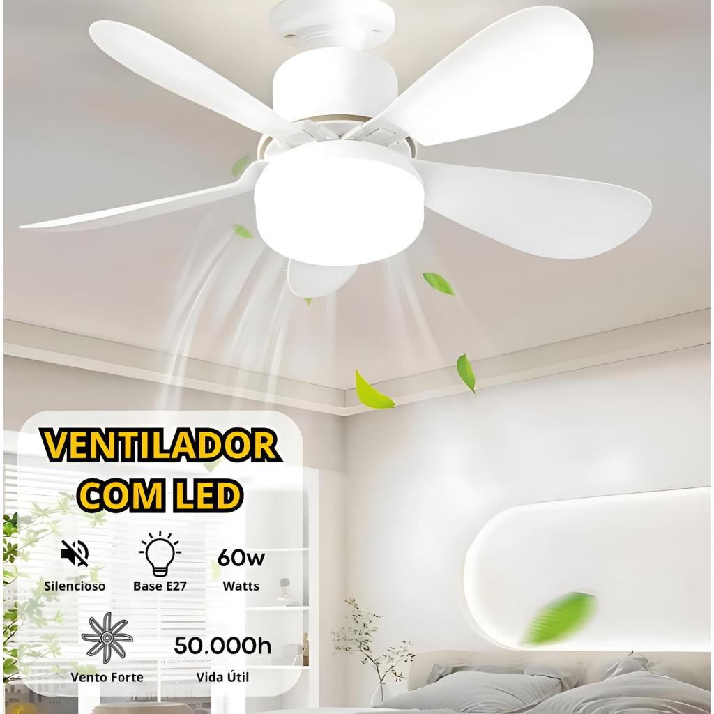 Ventilador de Teto Com Luz 60w Led 3 Tipos de Luz + Controle Remoto Ventilador C/ 6 Hélices Bivolt