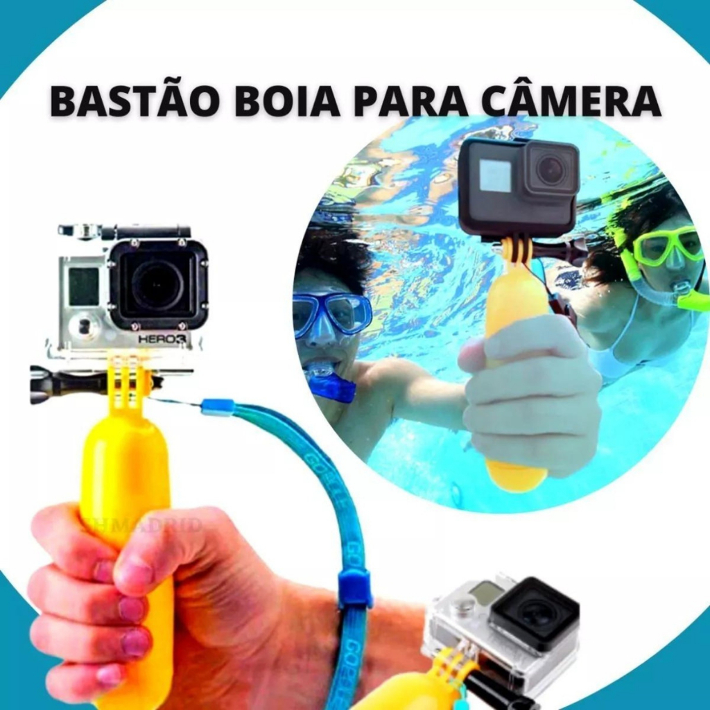 Bastão Flutuante Amarelo p/ GoPro, SJCam, Eken e Câmeras de Ação 4K