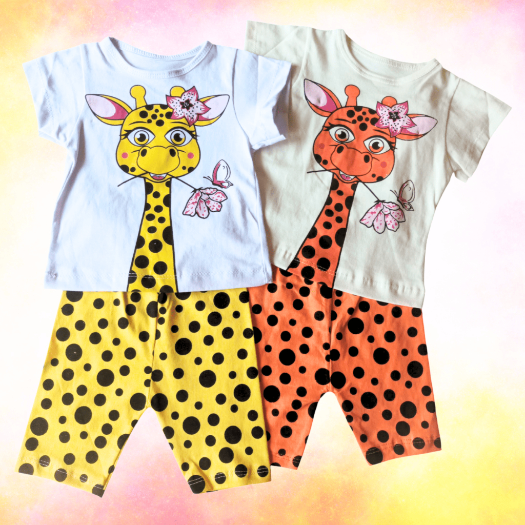 Conjunto Infantil Bebê Menina Estampa Girafa Blusa Short 100% Algodão Tematico Mesversario Verão