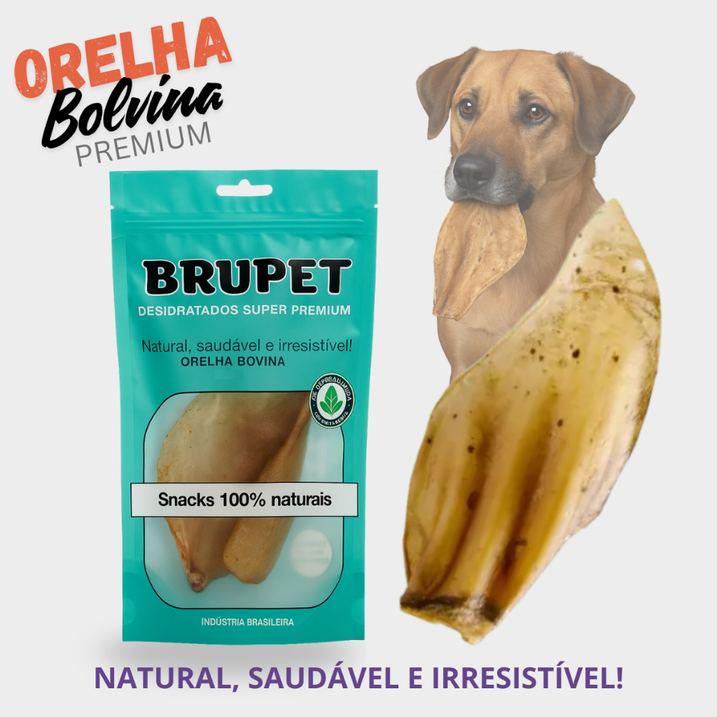 Petisco Natural Para Cães Orelha Bovina PREMIUM Desidratada - 1 Unidade