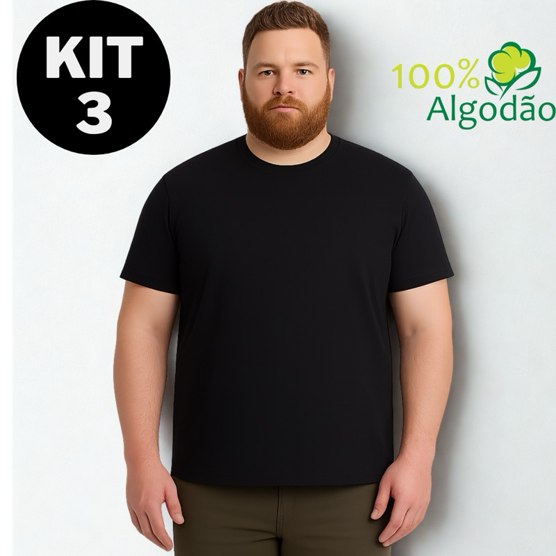 kit 3 Camisetas Masculinas Básica Extra Grande Plus Size Algodão Preta Camisa Promoção Lisa em Oferta na Shopee