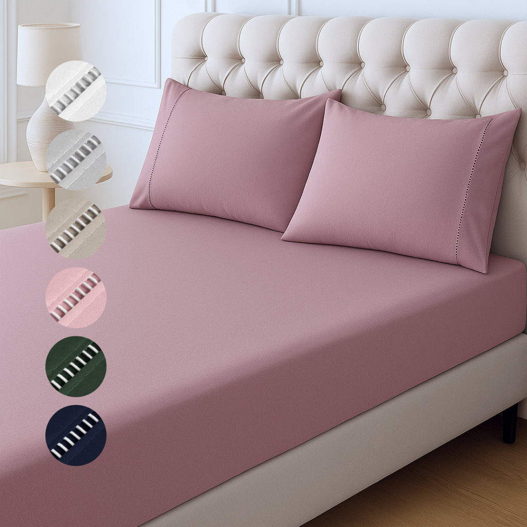 Lençol Casal 400 Fios Micropercal Jogo De Cama 3 peças Com Detalhe Em Ponto Palito