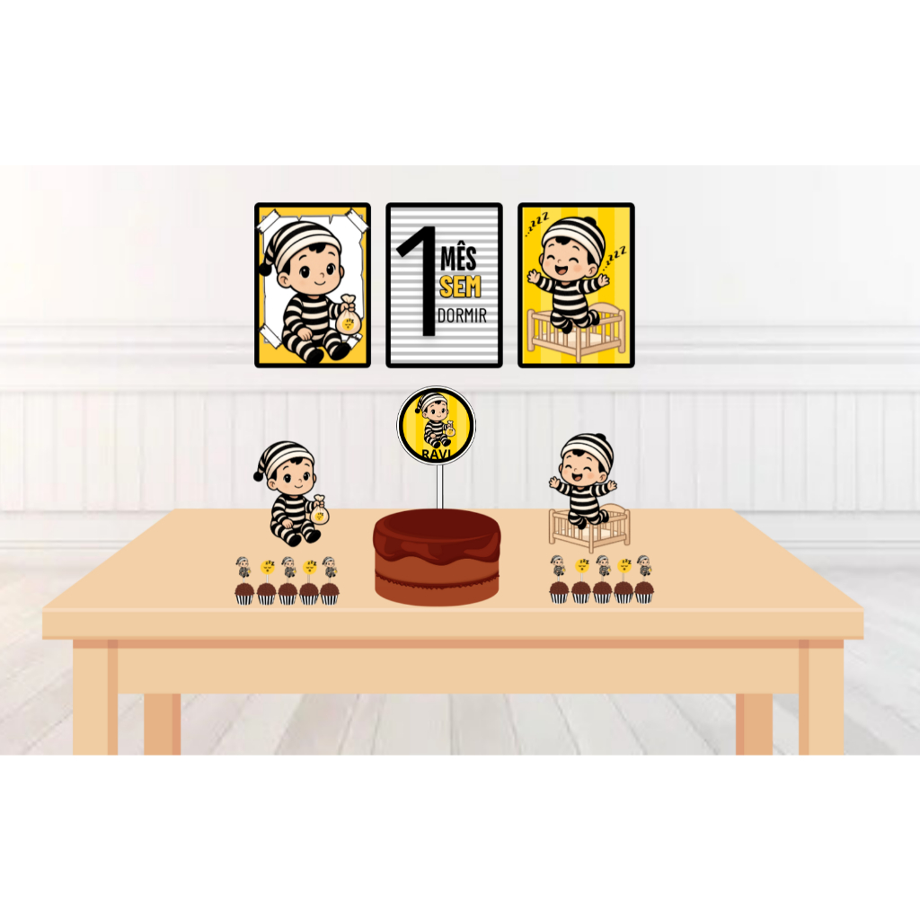 Kit Festa Só Um Bolinho Festa em  CASA Mesversario Ladrão De Sono ANIVERSARIO PERSONALIZADO LEMBRANCINHA