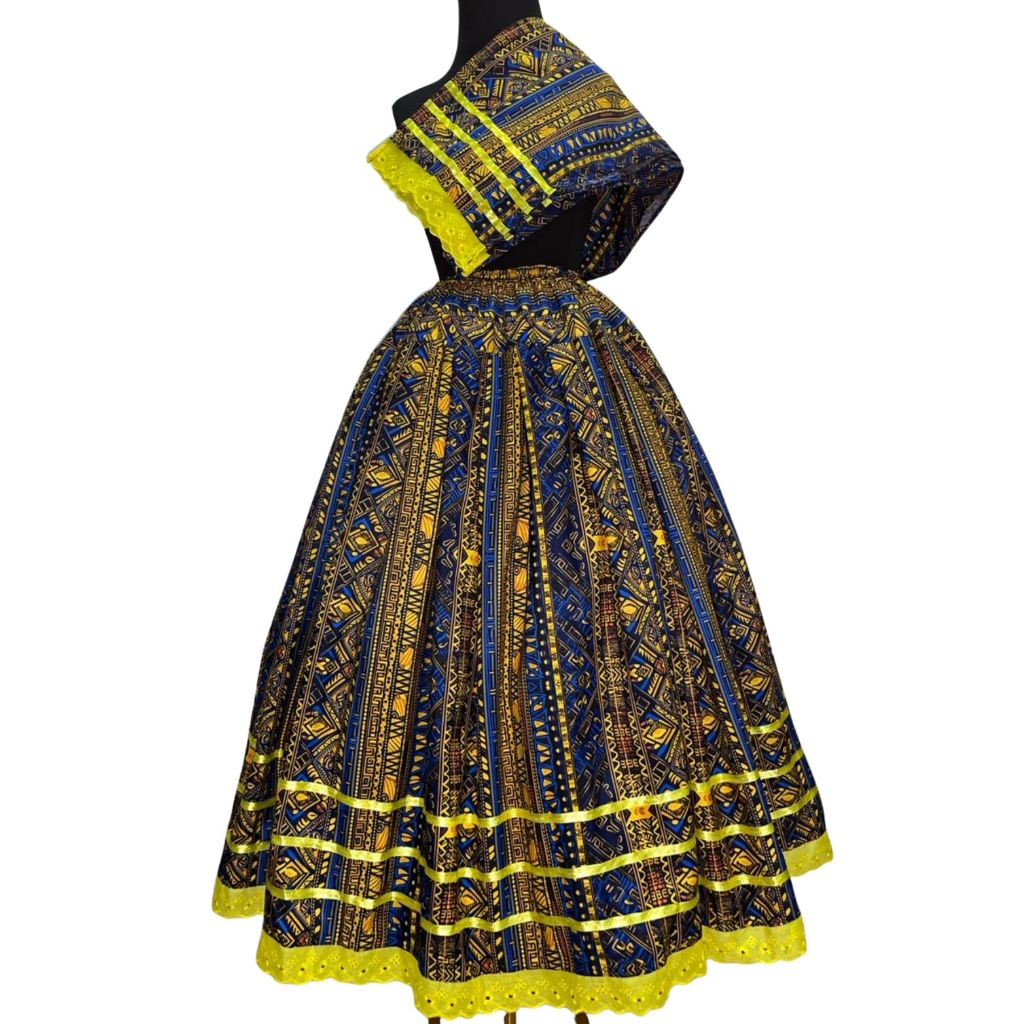 Conjunto Africano Com Fitas Saia e Ojá Pano de Cabeça Estampa Umbanda Candomblé Várias Cores 4mt De Roda