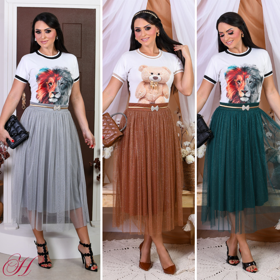 Saia Tule Cristal de Brilho Glitter Colorida Forrada Moda evangélica Para Congresso em Oferta na Shopee