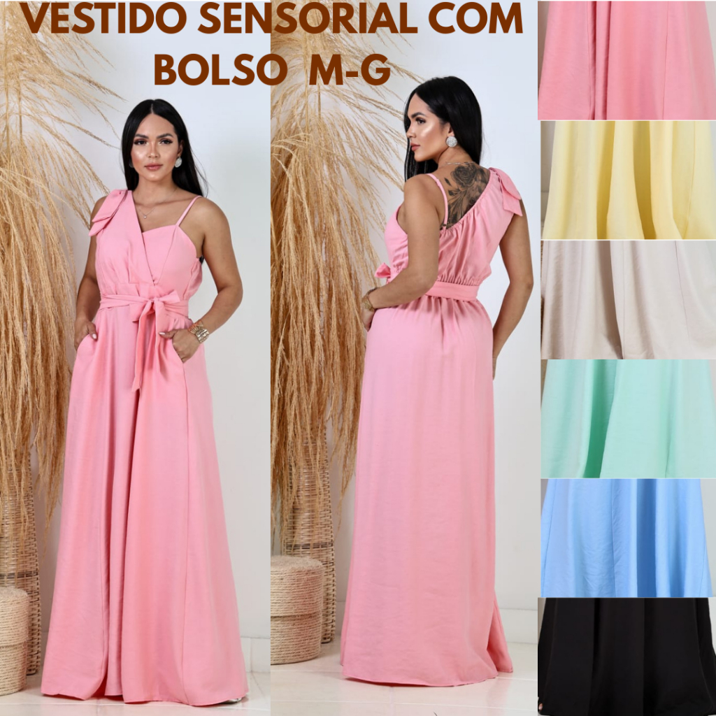 Vestido Longo Sensorial Com Detalhe na Alça M-G – Conforto e Elegância para Todas as Ocasiões