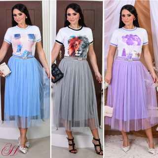 Saia Tule de Brilho Glitter Colorida Forrada Moda evangélica Para Congresso em Oferta na Shopee