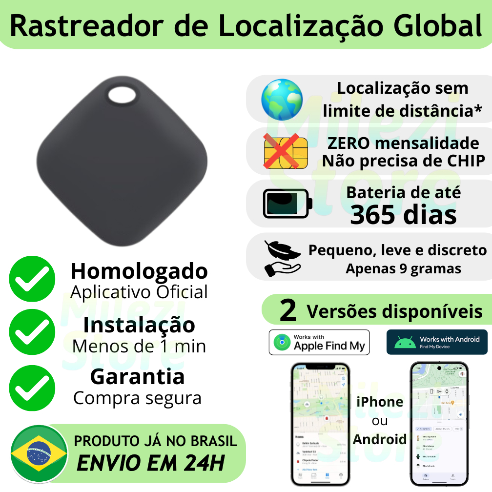 Rastreador Tag Inteligente iPhone Android Certificado App Oficial Distância Global GPS