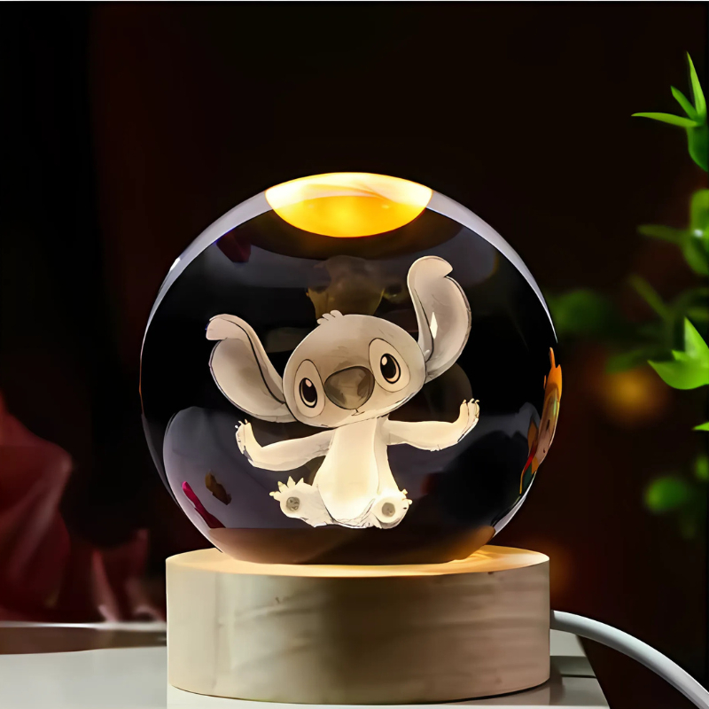 Luminária Stitch - Leitura Aconchegante - Recarregável - Bola De Cristal Abajur Led Mesa- Decorativa