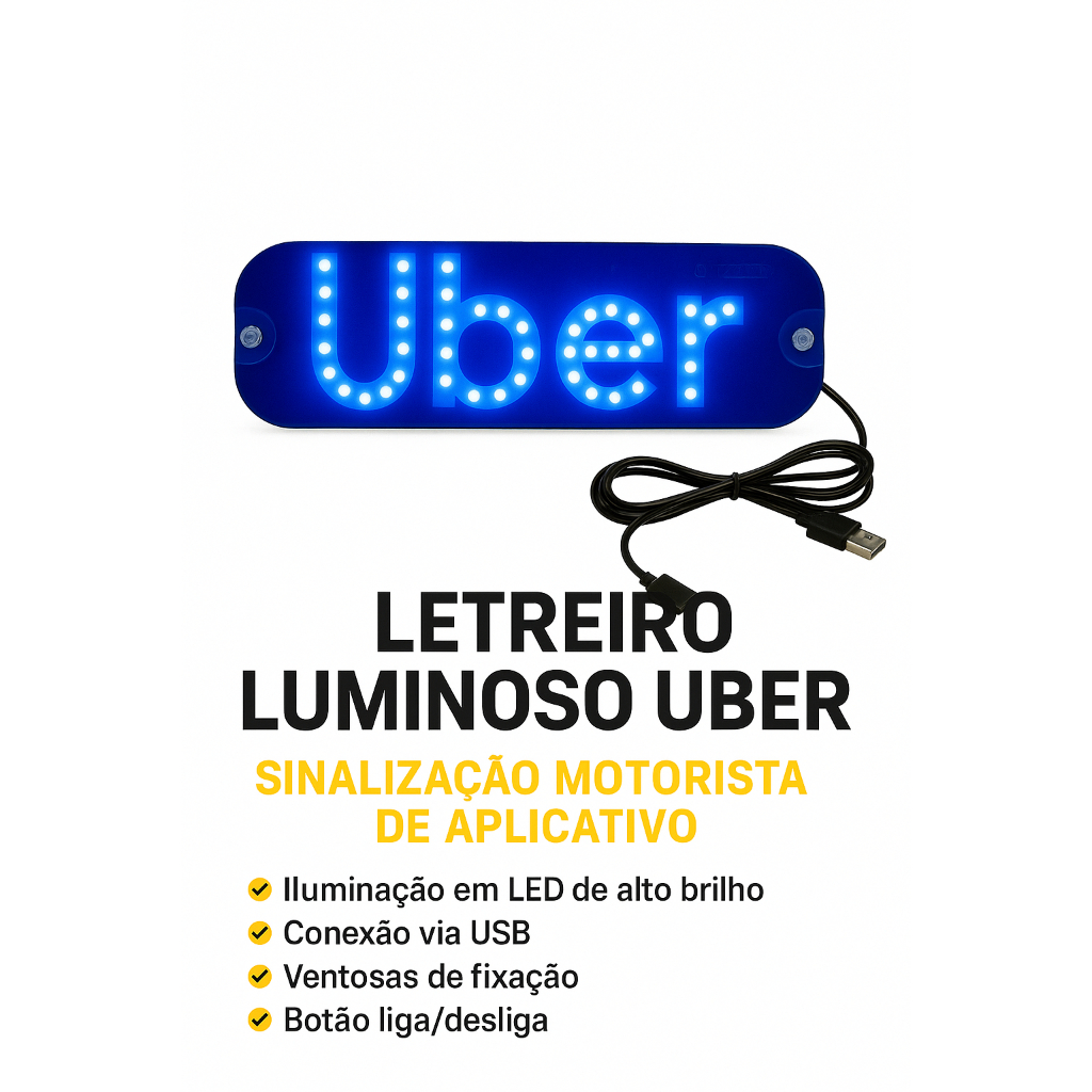 Placa Led Motorista Aplicativo Painel Letreiro Luminoso Vidro Para-brisa LED USB Carro