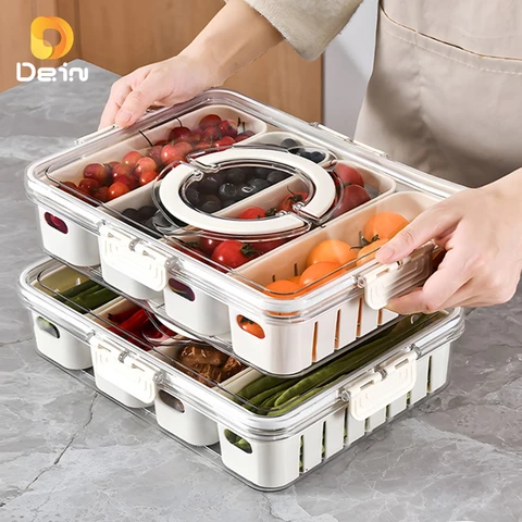 Caixa Organizadora de Alimentos Transparente Geladeira Empilhável Multiuso com Divisórias