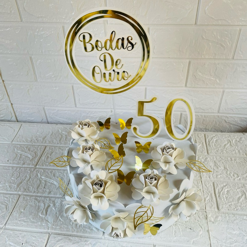 ENVIO IMEDIATO - TOPO DE BOLO PERSONALIZADO BODAS DE OURO - TOPO DE BOLO BODAS DE OURO - BODAS DE OURO