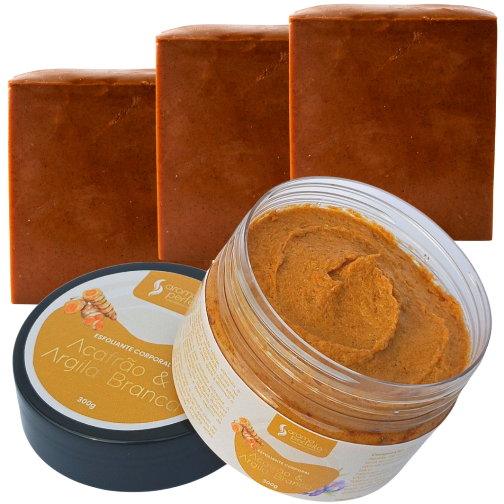 Kit Açafrão e Argila Branca 1 Esfoliangte e 3 Sabontes