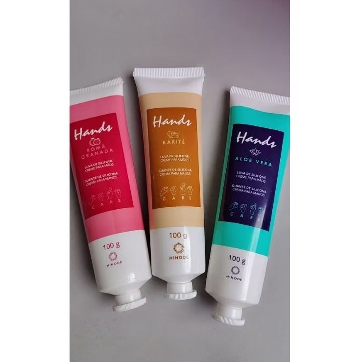 Kit com 3 Cremes de Mãos Luva de Silicone Hinode – 100g cada (Original)