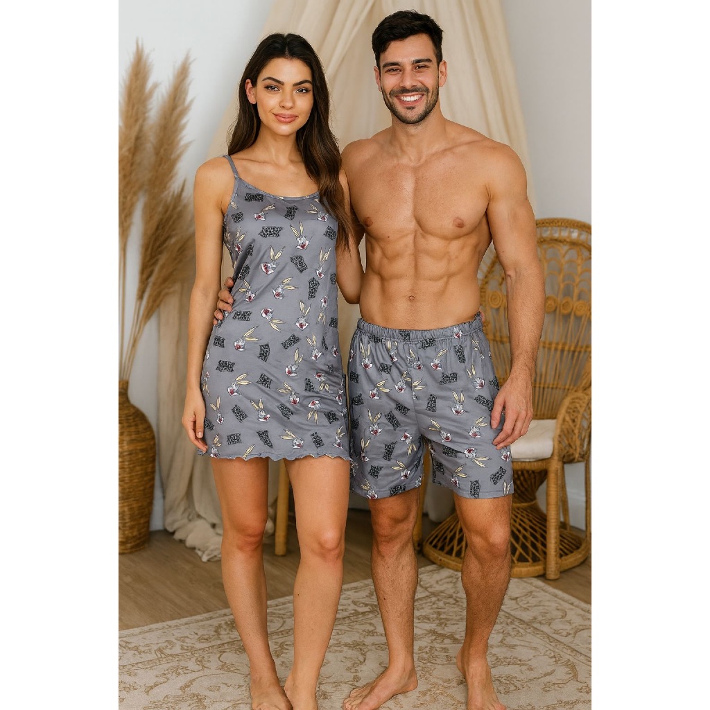 Kit Casal Estampa Divertida: Conjunto Camisola e Samba canção
