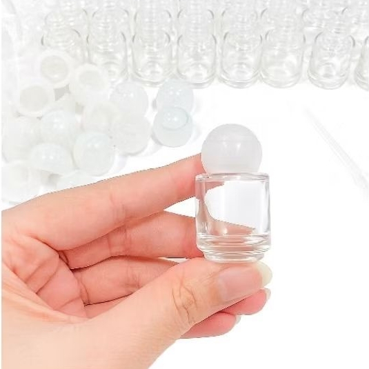 Kit 50 Mini Frasco em Vidro 5ml Tampa Bola R13 410 + Batoque + Pipeta para perfumes, essência, óleo