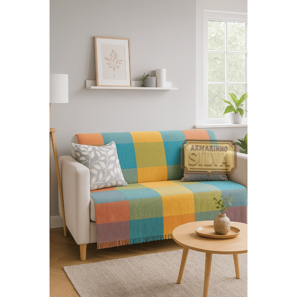 Manta Para Sofá e Cama Luxo Gigante 2,40x1,80m Casal cor Arco-íris e Cores Diversas