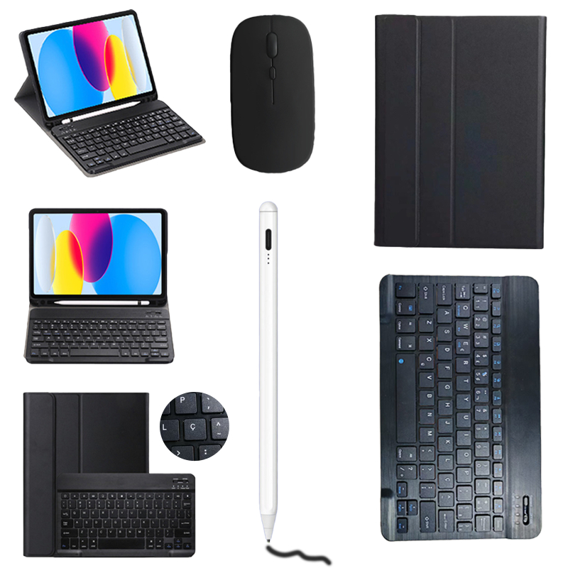 Capa Para Samsung Tab A9 Plus/Tab A9/A8/A7 Com Teclado Abnt2（Com “Ç”） + Caneta Stylus Capacitiva + Mouse