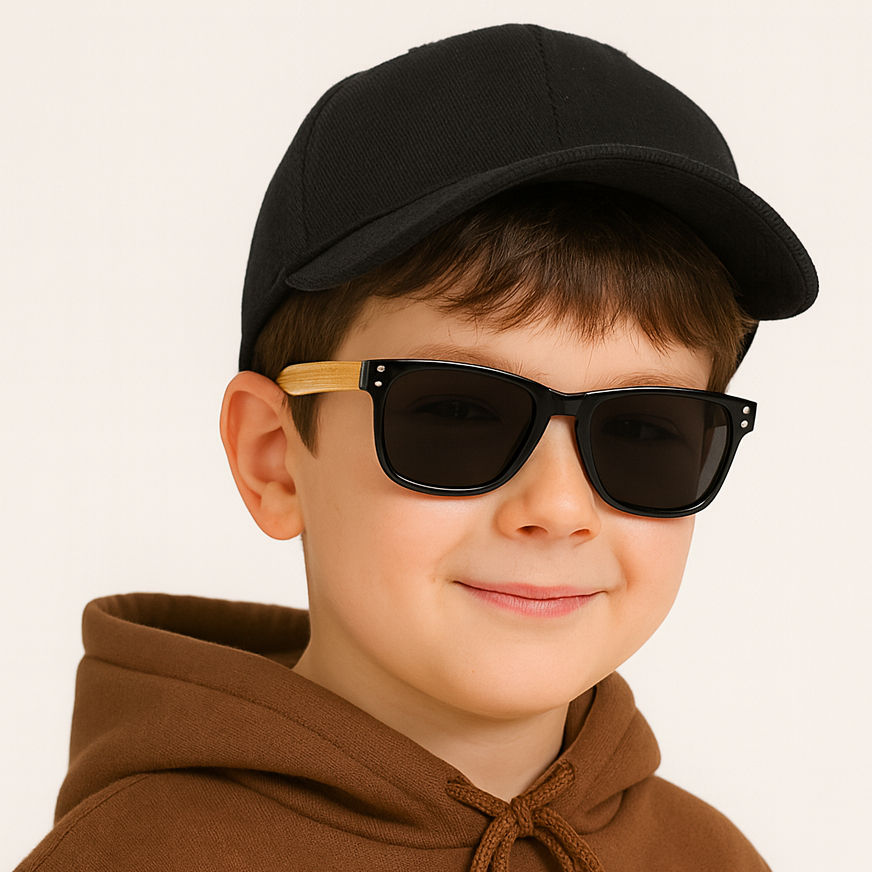 Óculos de Sol Infantil Quadrado Estiloso Preto Lente Escura Proteção UV400 Moda Criança Praia