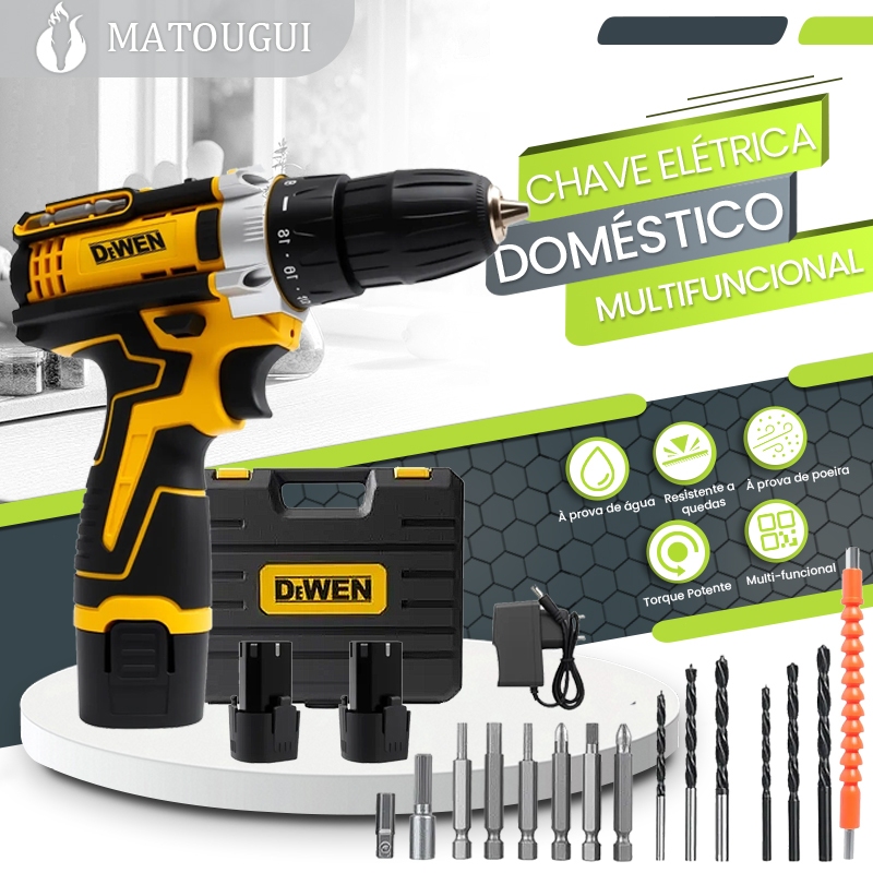 Furadeira Parafusadeira Sem Fio 15V Kit Completo c Maleta+28 Acessórios 2 Baterias Recarregáveis