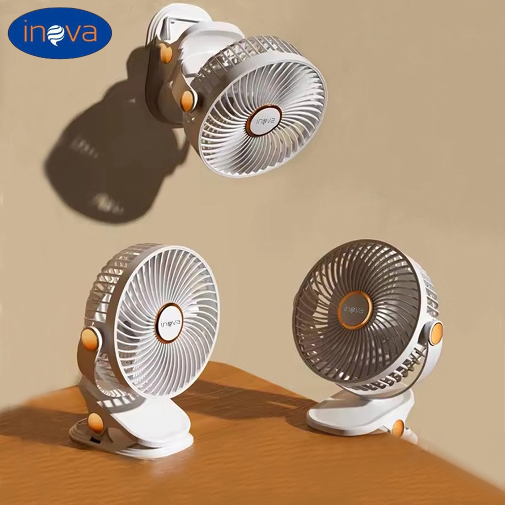 Inova Ventilador Clip Portátil 5 Velocidades De Mesa Luminária LED USB Potente 720 Rotação Poderoso
