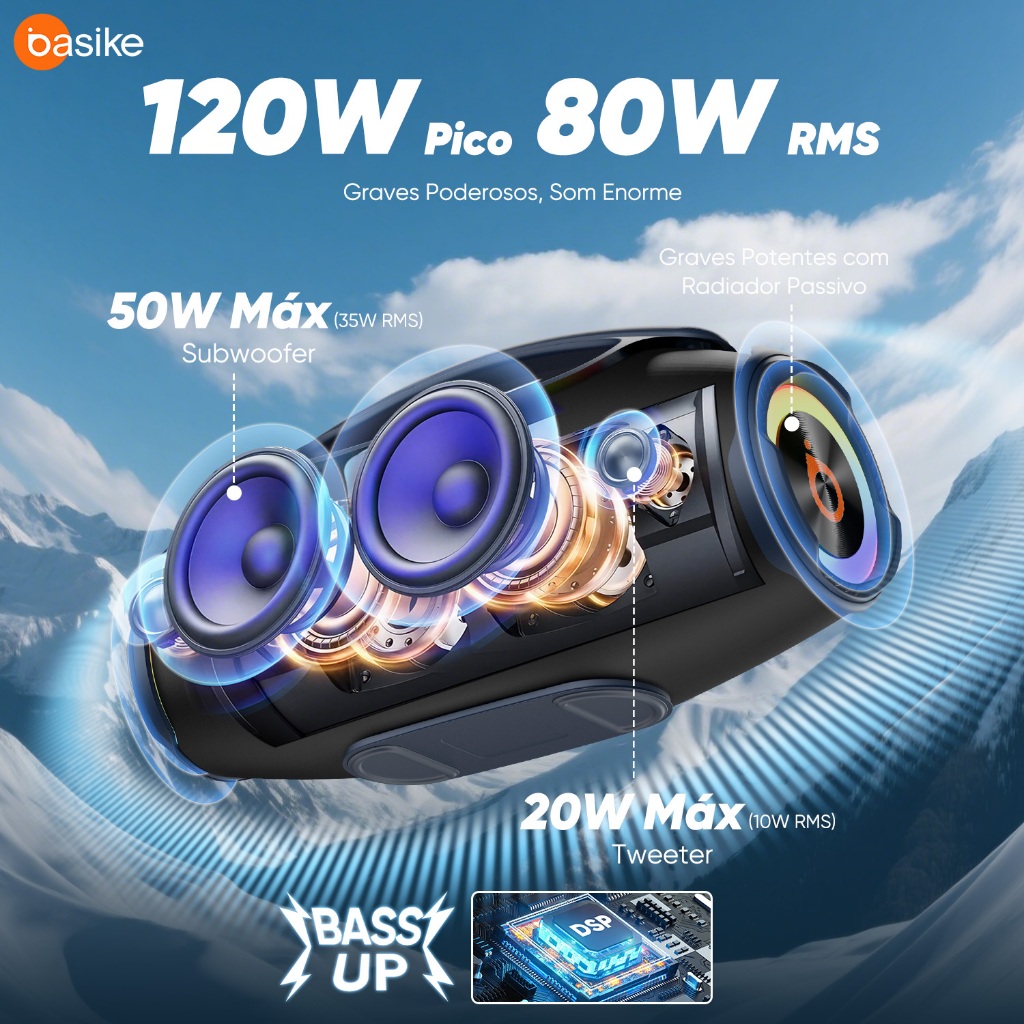 Caixa de Som Bluetooth Estéreo Astgn X Basike 80W com IPX6 e RGB — foto 2