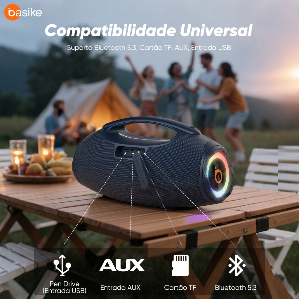 Caixa de Som Bluetooth Estéreo Astgn X Basike 80W com IPX6 e RGB — foto 7