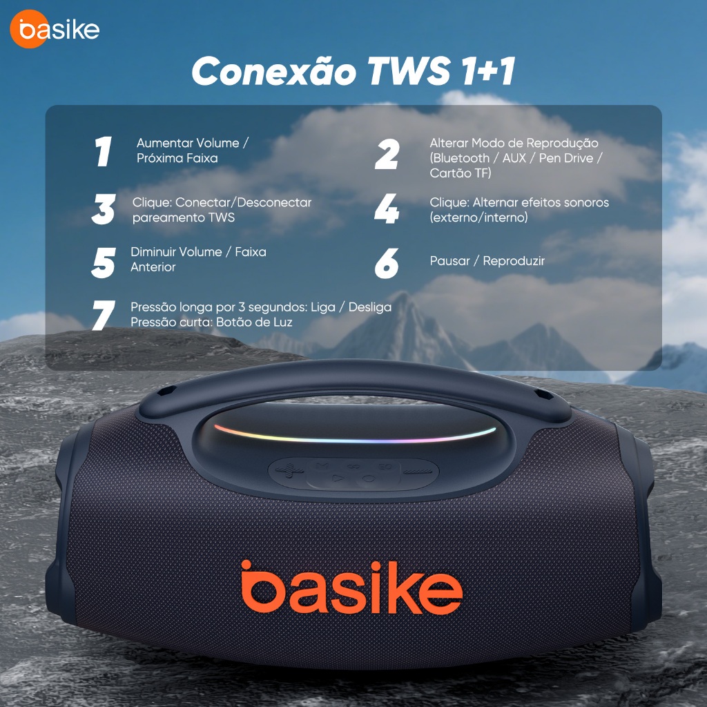 Caixa de Som Bluetooth Estéreo Astgn X Basike 80W com IPX6 e RGB — foto 8