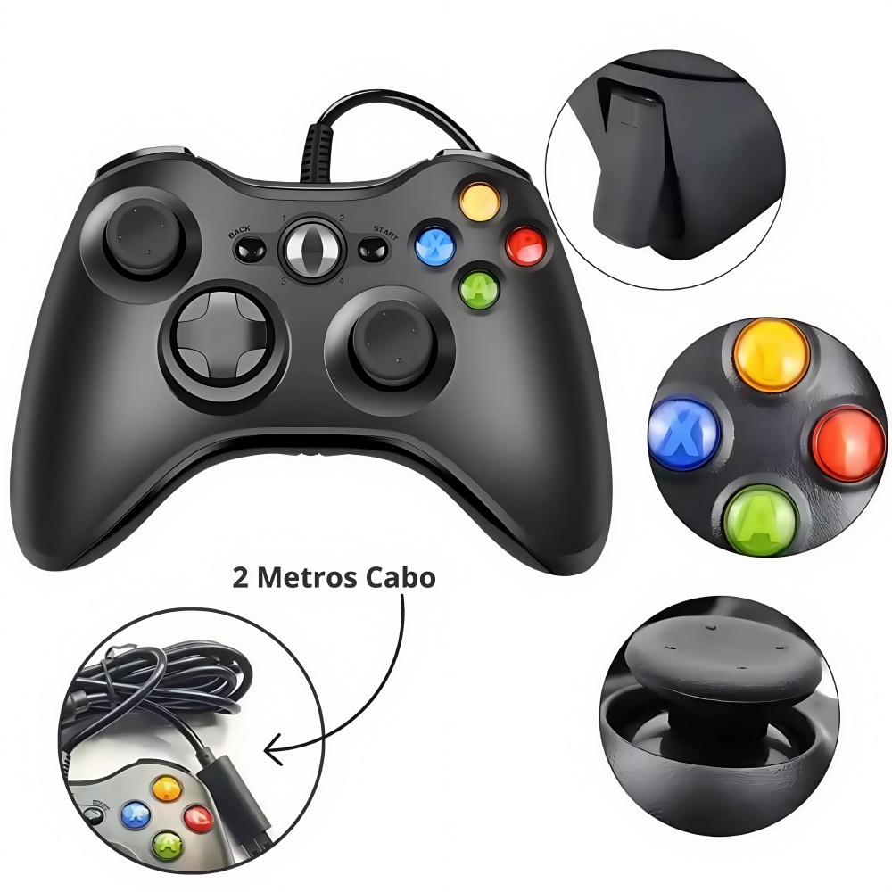 kit 2 Controle De Xbox 360 ou Play Com Fio Usb Para Video Game e PC/ Fat E Pc Joystick Jogo