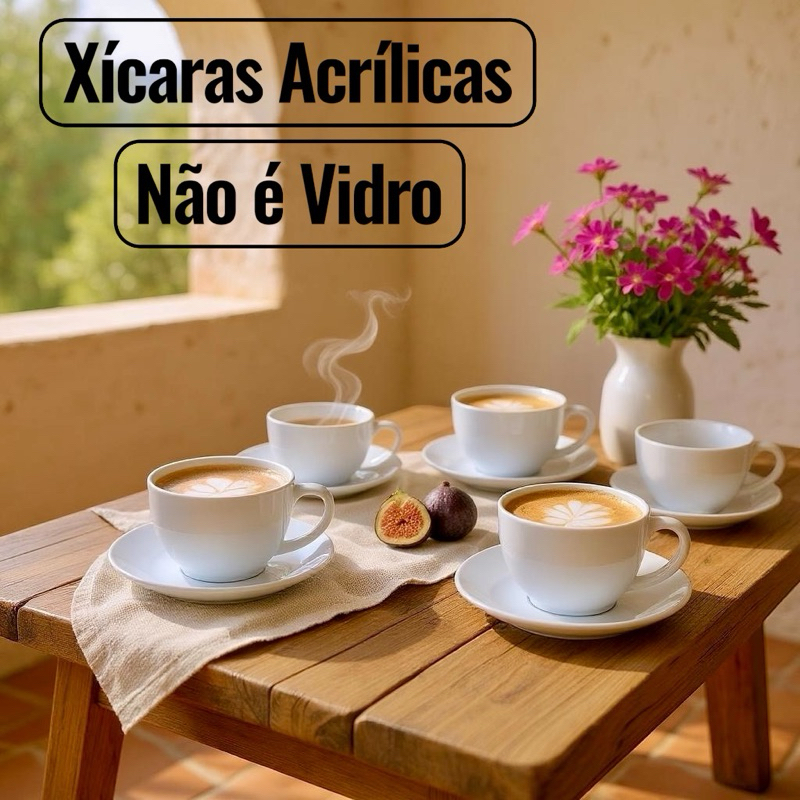 JOGO DE  12 PEÇAS (Acrilico) 6 XICARAS CAFE DA TARDE 200ML  E 6 PIRES BRANCO em Oferta na Shopee