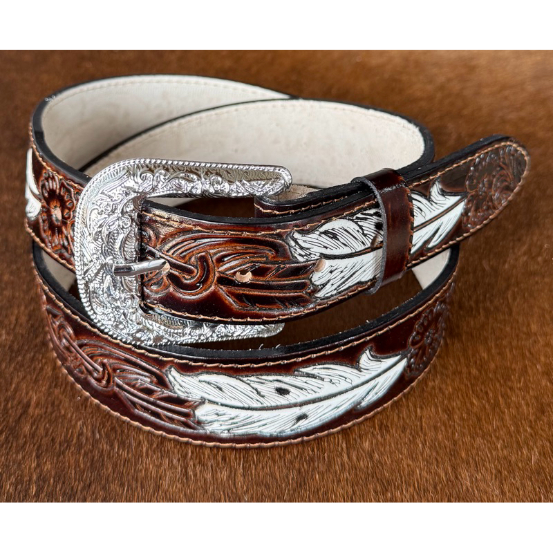 Cinto Country 100% COURO LEGÍTIMO – Pena Pintada à Mão | Pintura Artesanal – Feminino e Masculino.