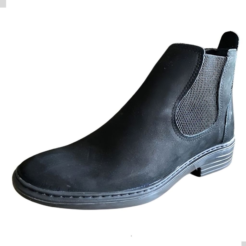 Bota Chelsea Cor Preta Couro Nobuck Legitimo Solado Costurado Botina Cano Medio Botinha Masculina linha Casual 3465