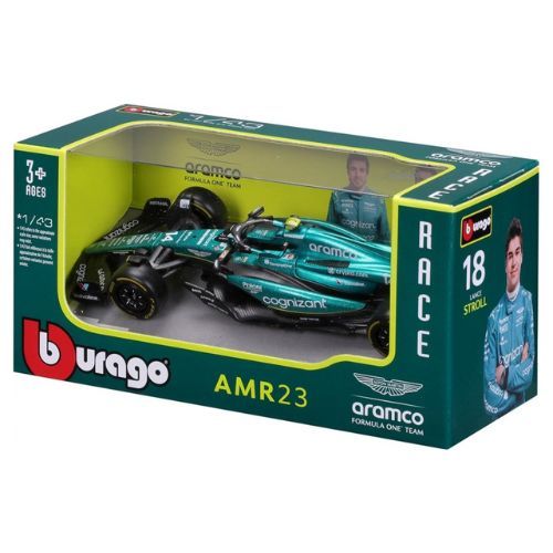 Miniatura Aston Martin AMR23 – Lance Stroll #18 | Temporada F1 2023 | Escala 1:43 – Bburago (Ref. 18-38090)