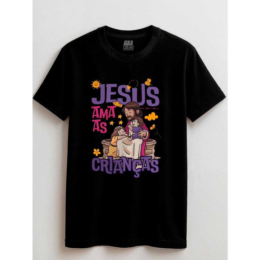 Camisa 100 Algodao Juvenil e Infantil Unissex Jesus ama as Crianças