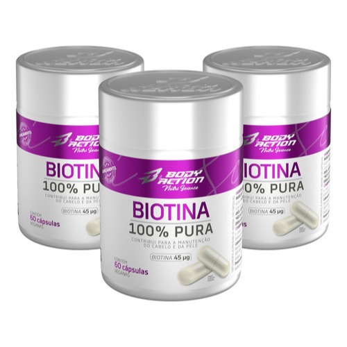 Kit 3x Biotina 100% Pura Total 180 Cápsulas Bodyaction em Oferta na Shopee