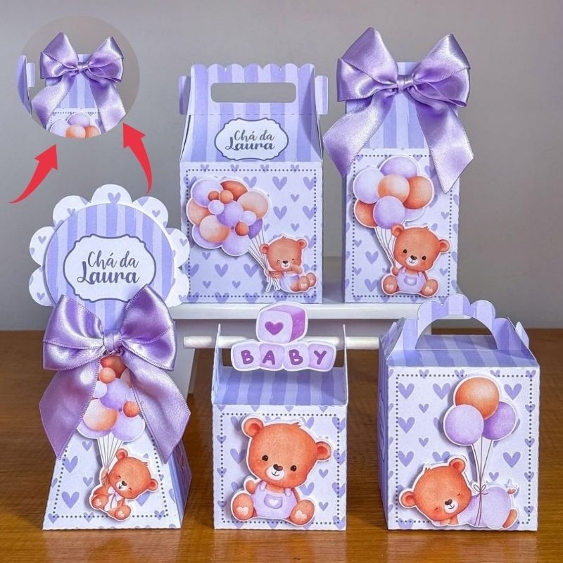 ENVIO RAPIDO Kit Festa Personalizados Chá de Bebê Ursinho Lilás Lembrancinha Caixinhas Personalizadas Festa Infantil