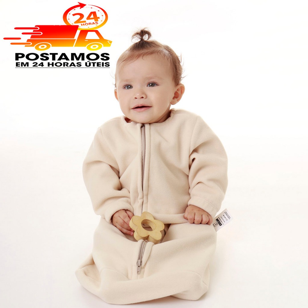 Saco De Dormir Bebê Com Manga 0 a 3 meses Cobertor Pijama Soft Infantil Bege