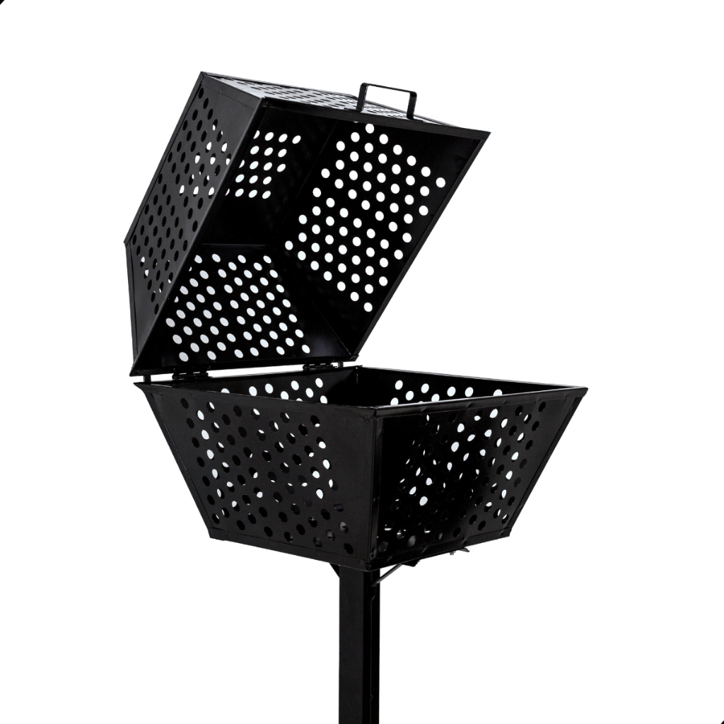 Lixeira Externa Rua Calçada De Embutir Grande Com Tampa Reforçada Aço Resistente Pintura Anticorrosiva