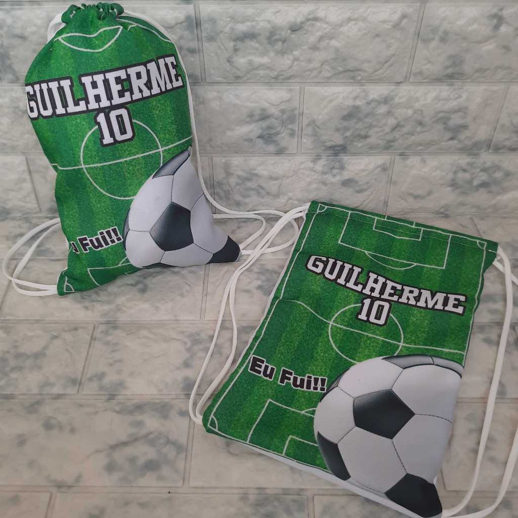 Sacolinha surpresa Mochilinha personalizada tecido para lembrancinha de aniversário tema futebol (tam 20x30cm)