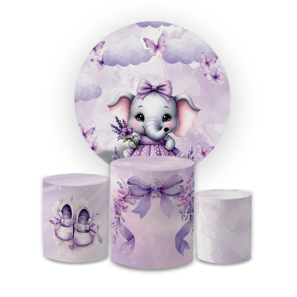 Kit Capas Festivas Para Painel e Cilindros Decoração Lançamento Elefantinho Chá De Bebê Menina Lilás em Oferta na Shopee