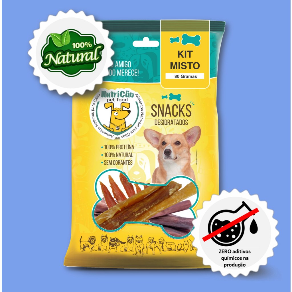 Kit Mordedor Petisco Natural para Cães Pé frango Vergalho Misto NutriCão Pet Food Osso Cachorro