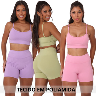 Conjunto Fitness Feminino Short  Meia Coxa Top Alcinha com Bojo Roupa Academia Poliamida Premium em Oferta na Shopee