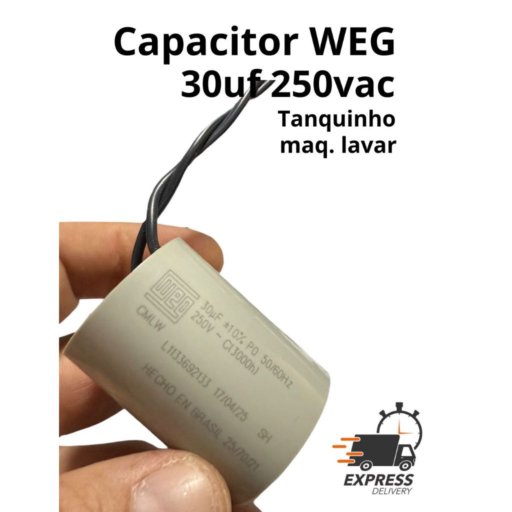 Capacitor WEG 30uf 250vac 50/60 Hz Para Motor 127v Tanquinho Maq. lavar em Oferta na Shopee