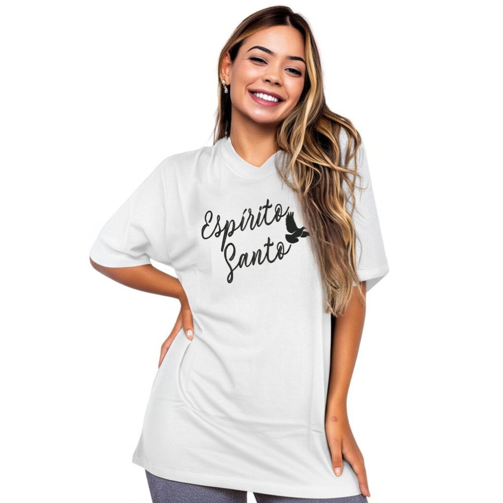 Camisa Tshirt Malha Feminina Bordada Cristã Espírito Santo