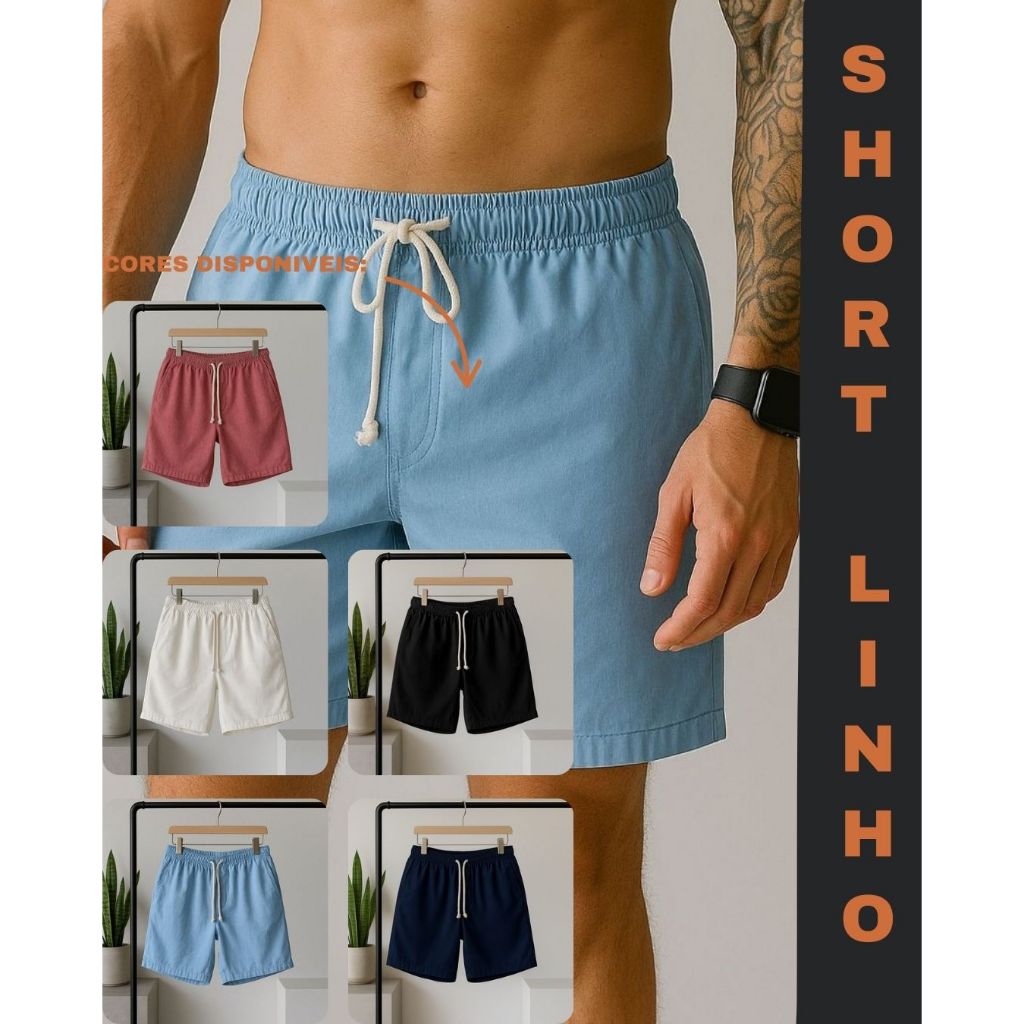 Bermuda Masculina Linho Verão Confortável Moda  Short Casual Short Masculino