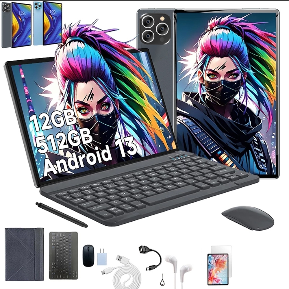 2025 Tablet ULTIMATE 10 mouse  teclado 12GB RAM 512GB ROM Android 13 com case 10,1 polegadas câmera 16MP 32MP