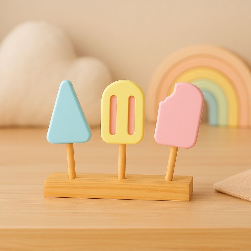 Sorvete de Brinquedo em Madeira Infantil Kit Educativo Colorido para Crianças Decoração em Oferta na Shopee