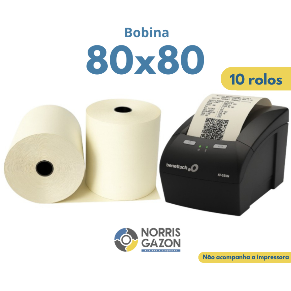 10 Rolos Bobina Térmica 80mm Cupom 80x80 Ecf Comanda Relógio